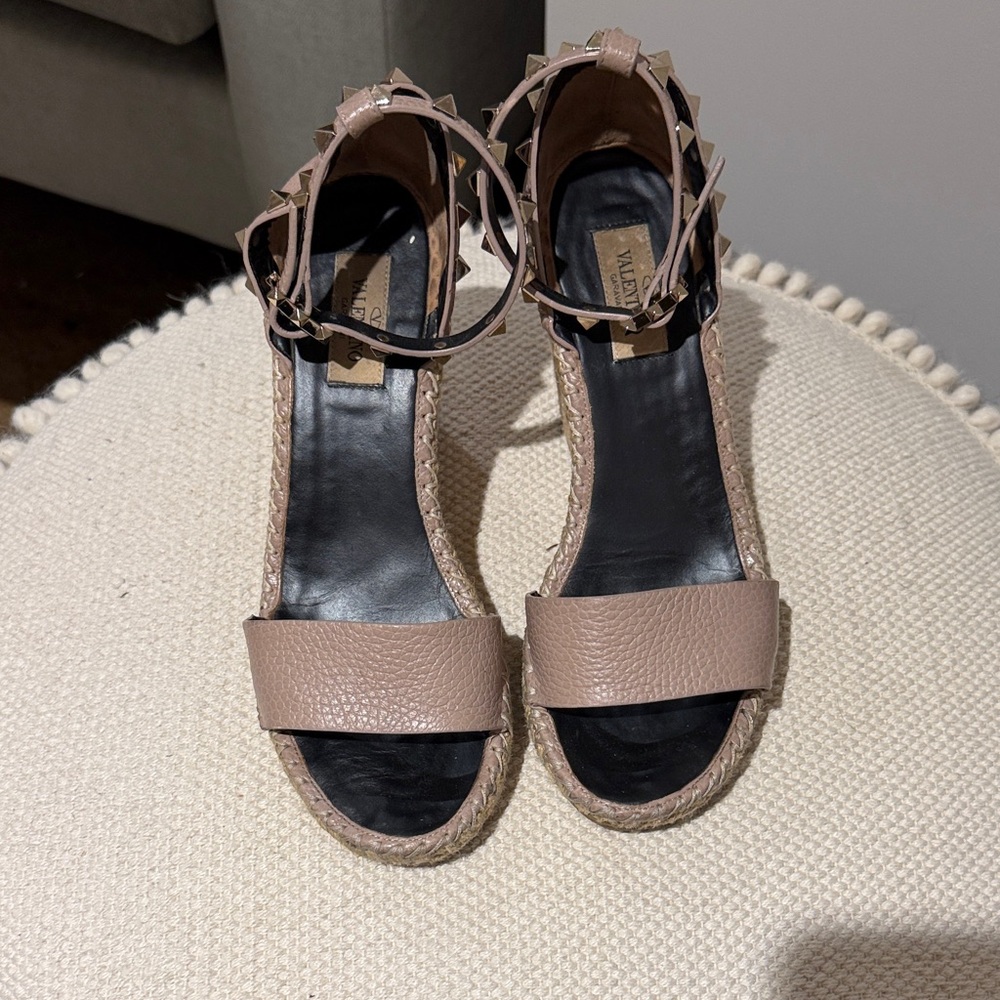 Valentino Women's Rockstud Double Espadrille Wedge  Sandals